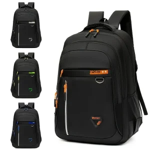 Trendy Sporty Black Backpack with Multi-Color Details for Daily Use Commute School Travel Practical Durable High-Capacity Bag